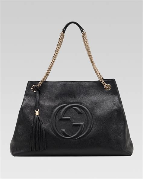 gucci soho large leather double-chain-strap shoulder bag black|gucci medium soho chain tote.